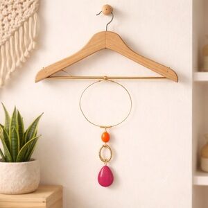 🛍️ Gold red orange teardrop Stone dangle adjustable choker bib necklace